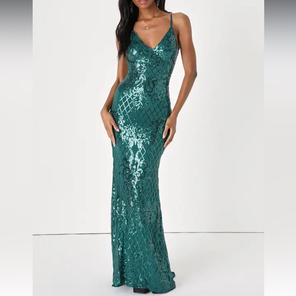 Glowing All Night Emerald Sequin Backless Mermaid Maxi Dress NWT SIZE XL